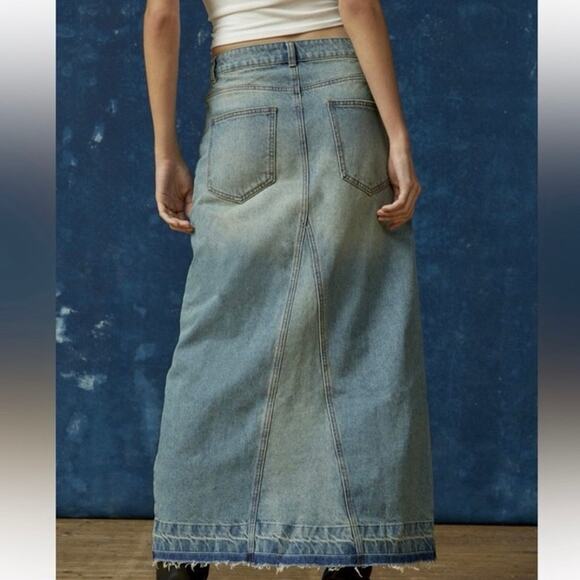 BDG Denim Maxi Skirt Blue Raw Hem Small Urban Outfitters Cotton - Picture 3 of 12